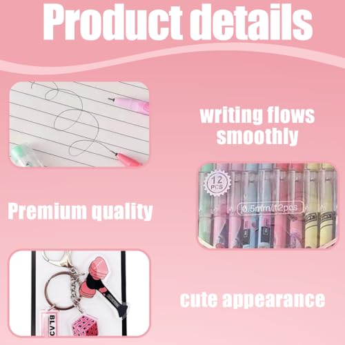 CWED BP12 Stifte Set Merchandise Kugelschreiber Set Kpop Zubehör, pink Fanartikel, Mit Schlüsselanhänger Kpop Merch, Geschenkidee für BP Fans