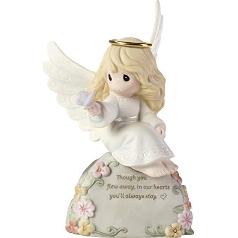 Precious Moments Girl Angel Bereavement 192003 Though You Flew Away in Our Hearts You'll Always Stay Bisque Porcelain Figurine, Multi Cover