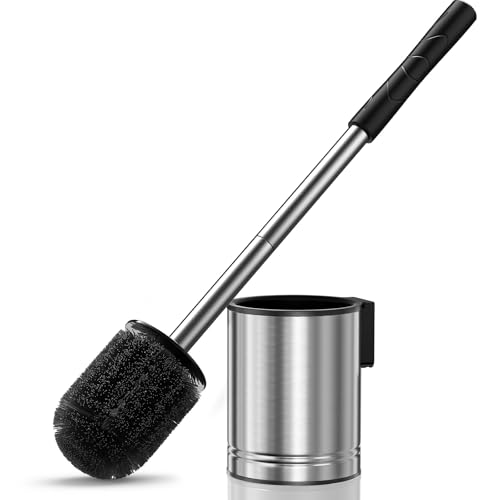 HAMITOR Toilet Brush and Holder Set: Silver Stainless Steel Wall-Mounted Toilet Cleaner Brush for Compact Bathroom Durable and Space-Saving Loo Brushes for Small Homeowners & Renters 1 Pack