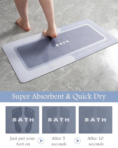 Image of MontVoo-Bath Mat Rug Long Non Slip Super Absorbent Bathroom Runner Stain Resistant Quick Dry Thin Bathroom Mat Fit Under Door-24 inchx70 inch,Blue