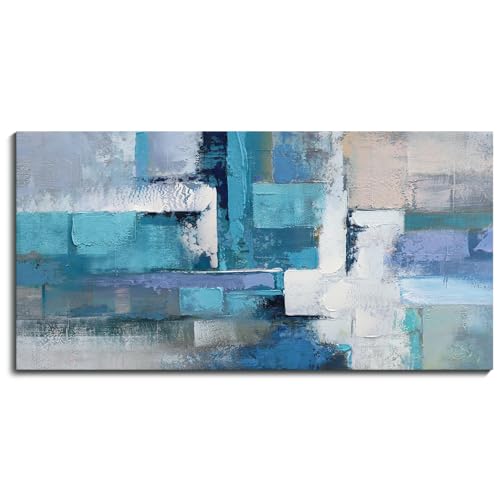 Image of AJAZIKO Blue Modern Wall Art for Living Room - Blue Abstract Canvas Wall Art - Ideal for Bedroom, Office Decor, Artwork for Wall Decor, Large Pictures for Living Room 24x48IN