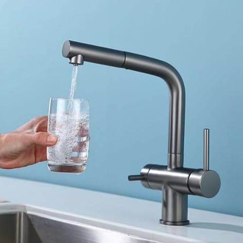 3 Rubinetto da Cucina Estraibile Estensibile E Girevole in Ottone, Design Moderno con Finitura Spazzolata per Un Facile Utilizzo in Cucina, Spruzzatore Resistente Ed Eleg,Negro-A
