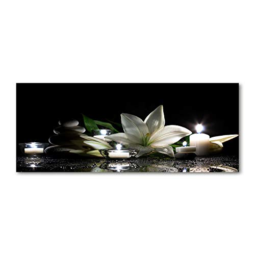 Crédence de cuisine Tulup 125x50cm en verre trempé noir avec motif de lis blanc