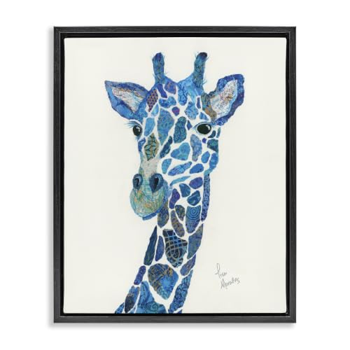 Blue Giraffe Abstract Collage, 25 x 31 Inch Canvas in Floater Frame
