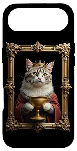 �����̊G�̔L�̔L�A�[�g�S�[���f���N���E�� Funny Medieval Cat Lover Golden Frame �X�}�z�P�[�X iPhone Air �p