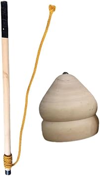 Wooden Trompos Unpainted Wood Blank Tops with Rod Motor Skills Gyro Toy Sturdy Point Wood Carved Tops for Adults Kids, 8 inch with 40cm Rod