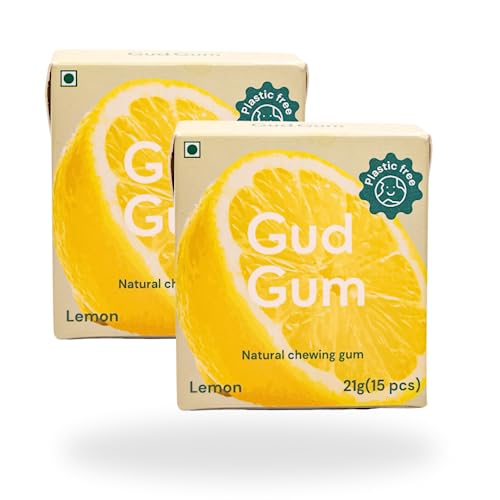 Image of Gud Gum- Natural, Plastic Free Chewing Gum- Pack of 2- No added artificial colours, flavours & sweeteners (Lemon)