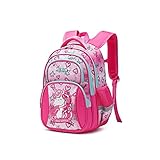 School Backpack Girls, Unicorn Colorful Book Bag Kids Backpacks for Preschool, Kindergarten, Primary school, Elementary with Adjustable Strap / Side Pocket / Laptop Compartment / Chest Strap-Pink
