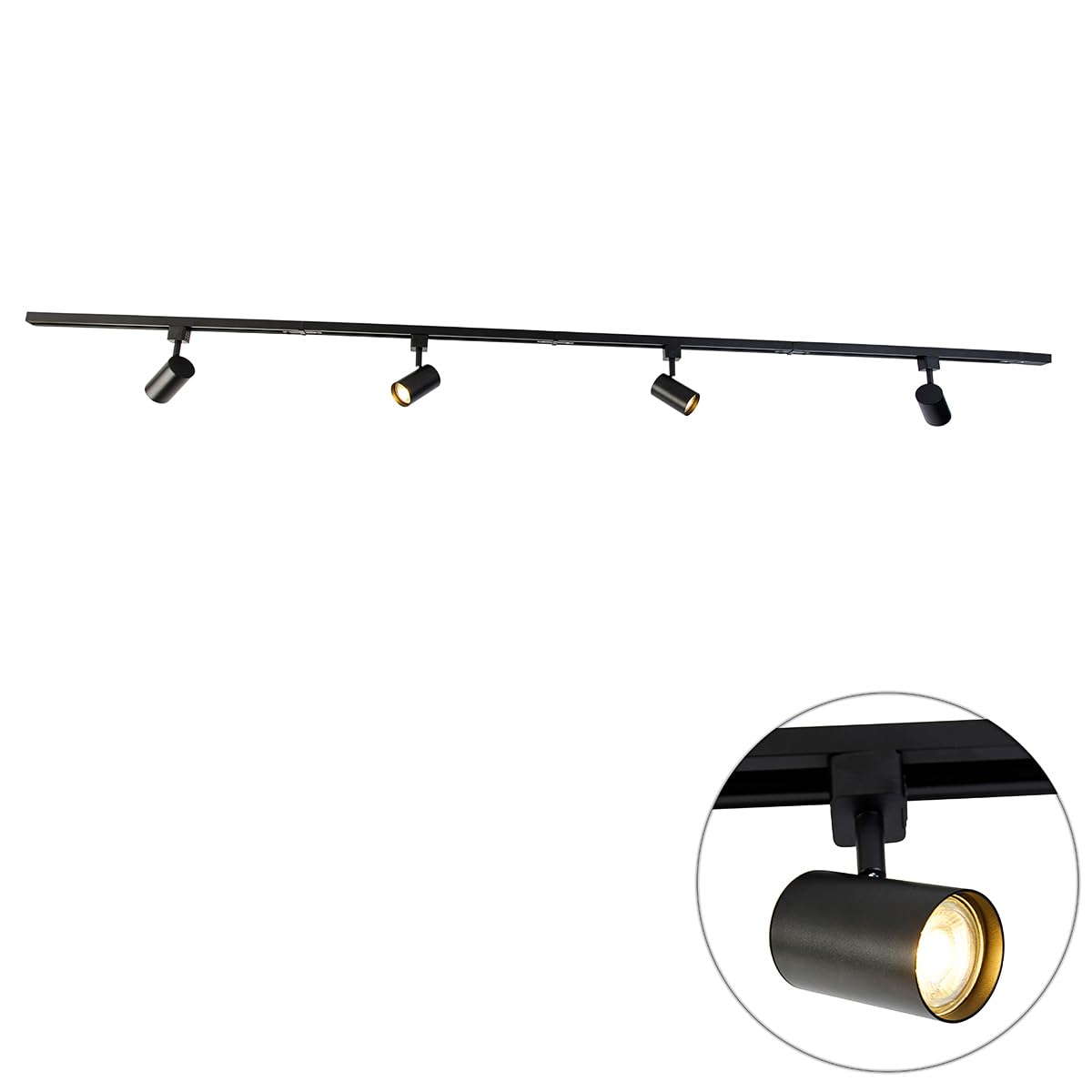 QAZQA Sistema de carril moderno negro 4 luces monofásico - Yade Aluminio/Acero Alargada Adecuado para LED Max. 4 x 50 Watt