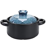 Olla de cerámica con Tapa, cazuela de Barro para cocinar, cazuela de Porcelana con Tapa, Olla Segura para Sopa/Olla con Asas Dobles para microondas a Gas y Estufas, Azul, 3.5L