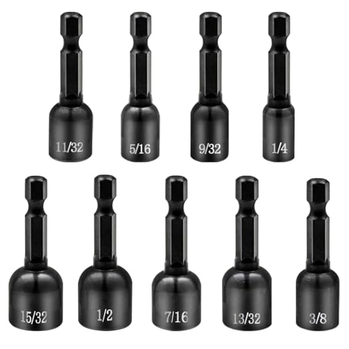 Deal: 9-PCS Magnetic Nut Driver Set - Impact Nut Driver Bit Set for Impact Drill, SAE, Drill Socket Set, 1/4 Inch Hex Shank, Cr-V Steel