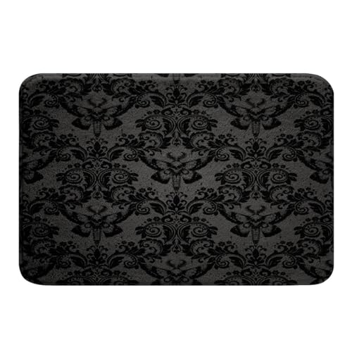 Feelyou Adults Black Vintage Damask Floral Bathroom Rugs 16x24 Gothic Bohemia Boho Flower Bath Mats for Bathroom Gothic Skull Bathroom Accessories