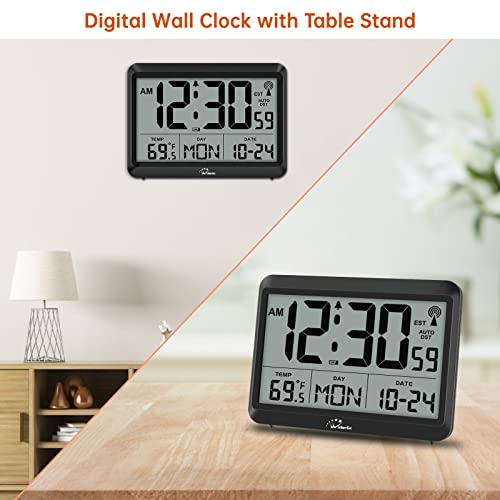 Wallarge Atomic Clock Battery Operated - Large Display Digital Alarm Clock With Seconds And Indoor Temeperature, 4 Time Zones, Dst #TOP2