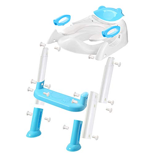 Victostar Potty Training Seat with Step Stool Ladder, Foldable Potty Training Toilet for Kids Boys Girls Toddlers-Comfortable Cushion Safe Handle Anti-Slip Pads - Thumbnail 4
