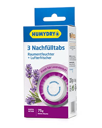 HUMYDRY Recambios Antihumedad Mini Tab 3x75g – Absorben la Humedad y Reducen Olores – Compatible con Deshumidificador Duplo 75g – Aroma Lavanda – Ideal para Estancias de hasta 8m²