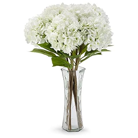 Easin Fake White Flowers Artificial Silk Hydrangea Flowers Bouquets Faux Hydrangea Stems 3Pcs for Home Table Centerpieces Wedding Party Decoration (White, Pack of 3) (White) Cover