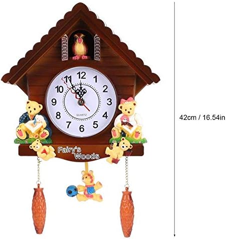 Cuckoo Clock, Fashionable Wall Clock Handicraft Vintage Wooden Cuckoo Tree House Clock for Bedroom Living Room School Office Decoration, 16.54in