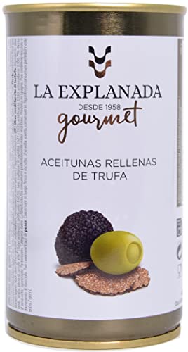 La Explanada Gourmet - Pack 15 Latas Aceitunas rellenas Trufa - Aceitunas Cazorla - Aceitunas Manzanilla Rellenas de Trufa - Formato Lata - Peso Neto Escurrido 150 g - Origen España