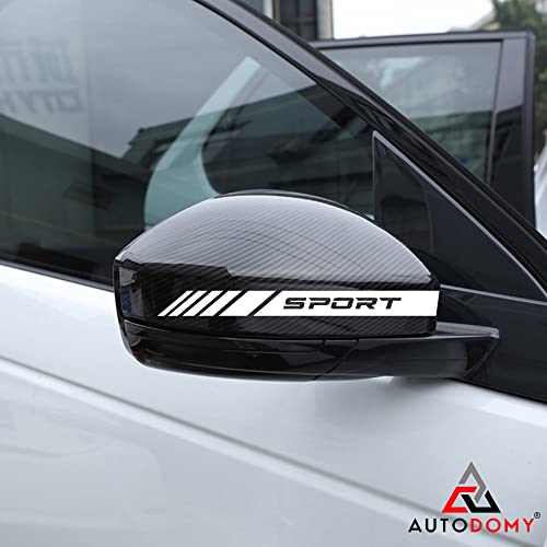 Autodomy Naklejki na Lusterko Boczne | Zestaw 6 Naklejek na Lusterka Samochodowe | Samoprzylepne Naklejki o Różnej Szerokości | Sportowy Design w Paski (Biały)