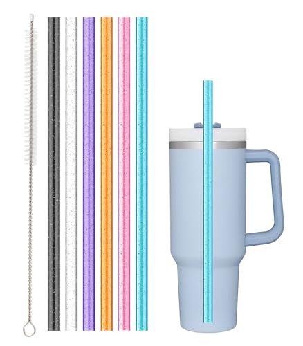 Replacement Straw Compatible with Stanley 40 oz 30 oz Cup Tumbler, 6 Pack Reusable Straw with Cleaning Brush, Plastic, Color, Dishwasher Safe