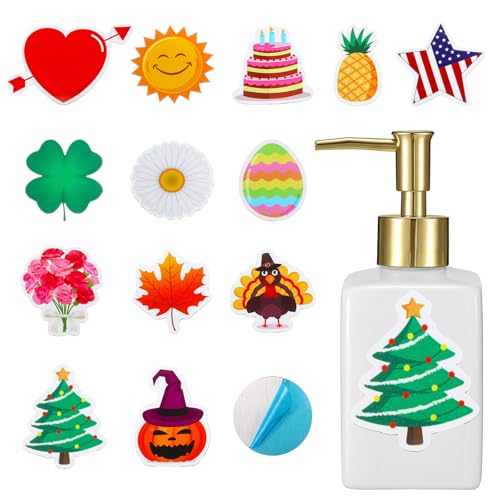 Teenyyou Seasonal Patriotic Soap Dispenser with 14 Interchangeable Seasonal Festival Magnets Ceramic Lotion 4th of July Fall Holiday Soap Dispenser for Farmhouse Kitchen Bathroom Accessories