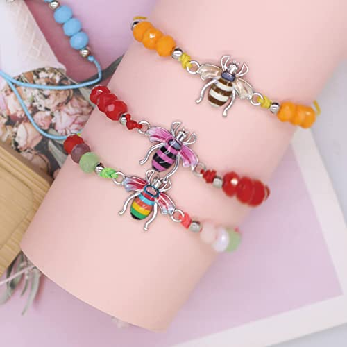 12Pack Colorful Enamel Bee Animal Pendant Bracelet Set Adjustable Woven Friendship Crystal Beads Bracelets For Women Girl Fashion Jewellery Party Gift #TOP3