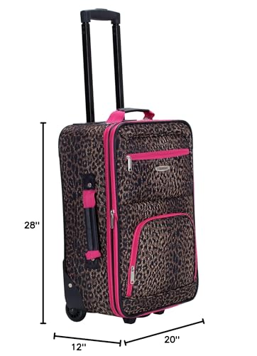 Image of Rockland Fashion Softside 4 Piece Luggage Set, Expandable, (14 inch Tote /19 inch /24 inch /28 inch), Pink Leopard