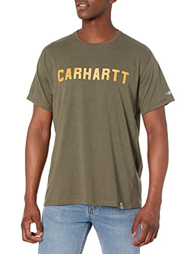 Carhartt mens Short-sleeve Block Logo Graphic T-shirt Force Relaxed Fit Midweight Short Sleeve Pocket T Shirt, Basil Heather, Large US