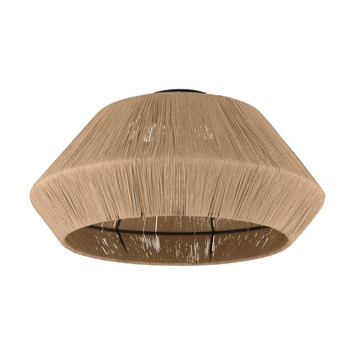 Plafonnier Alderney haut de gamme alliant tissu beige naturel et finitions métal noir