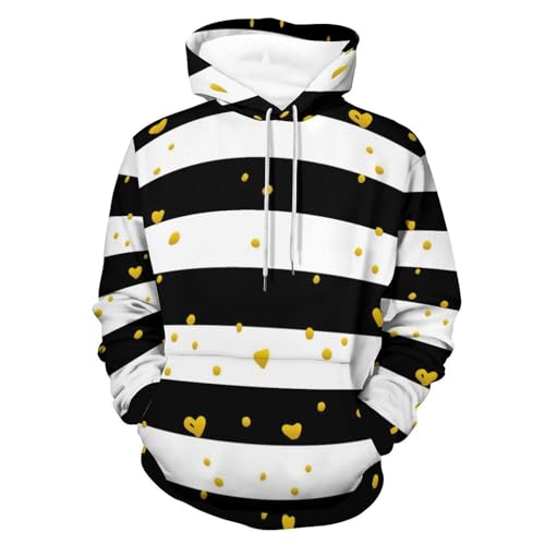 Hoodie rayures d'amour en or sweat à capuche manche longue chaud pour homme et femme S