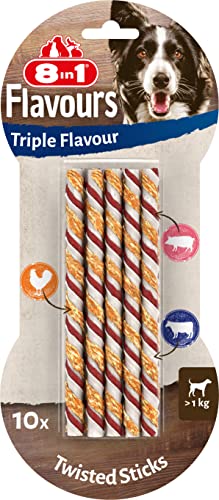 8in1 Triple Flavour Twisted Sticks – leckere Kaustangen mit Hähnchenfilet, Schweine- und Rinderhaut, 10 Stück