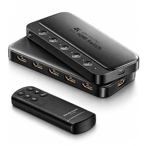 ByteWave HDMI Switch 5 in 1 Out with Remote - 4K@60Hz, HDCP2.3, HDR, 3D, Dolby Support, Multi HDMI...
