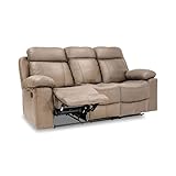 duehome | Sofá 3 Plazas, Sofá Reclinable, Asiento de Descanso, Modelo Nellie, Acabado en Tejido Color Cemento, Medidas: 208 cm (Ancho) x 101 cm (Alto) x 97 cm (Fondo)