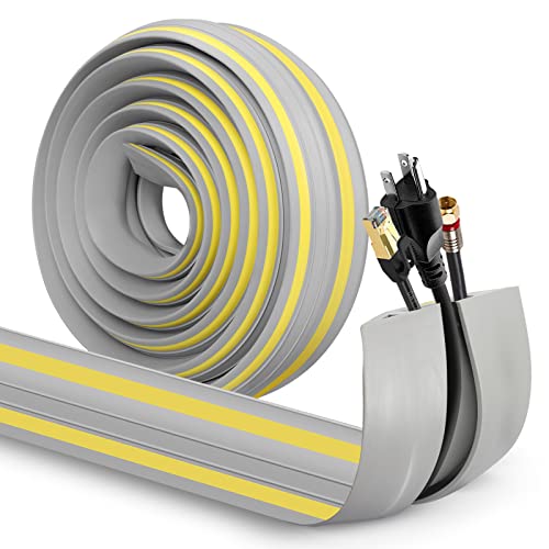 Image of Eapele Floor Cable Cover Protector,Heavy Duty PVC Duct Easy to Unroll,Prevent Cable Trips and Protect Wires,Perfect for Home Office or Outdoor (Gray - 10ft)