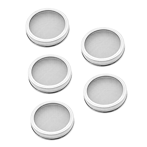 CLISPEED 5 Piezas Cubierta de brotes de Acero Inoxidable frascos masón canalón Tapas filtros Jarra filtros de te colador Tapa del Tarro de germinación Kit de Herramientas para brotar Silver