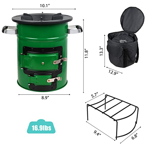 Draagbaar campingkooktoestel, houtkachel, BBQ raketoven, rocket stove, oven grill, brandhoutrek vuur, Dutch Oven voor picknick camping, koken in de open lucht, met draagtas, roestvrij staal - Afbeelding 8
