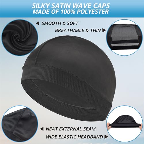 Image of Silky Wave Cap for Men 360 Waves - Compression Stocking Skull Cap | Durag Hair Net for Sleep, Breathable Overnight Dome Hat for Wave Training & Slick Backs
