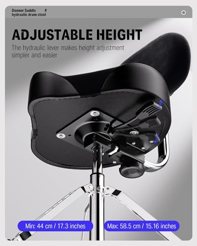 Donner Drum Throne with Backrest, Heavy Duty Hydraulic Drum Stool Height Adjustable Motorcycle Style Drum Seat Saddle Drum Throne for Adults Drummers (Black) - image 6