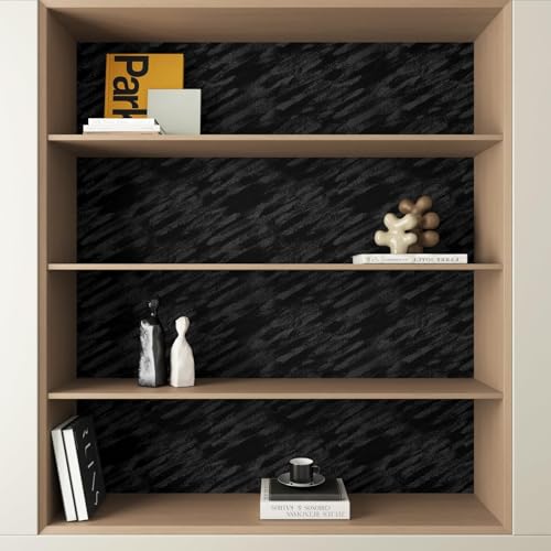 Decotalk Black Velvet Liner for Kitchen Cabinets Shelf Liner 15.7\"x200\" Self Adhesive Felt Liner for Drawers Shelf Liners Solid Black Flocking Fabric Peel and Stick Velvet Contact Paper, Stripes Felt