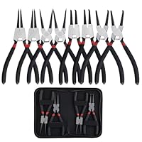 SINJEUN 8 Stück Sprengringzangen Set, Sprengringzange Gerade und Gebogen, Sicherungsringzange Set mit Komfortabler Griff, Schwarz