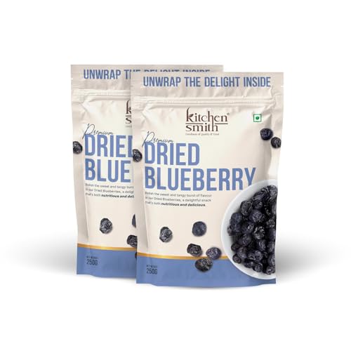 Image of KitchenSmith Dried Blueberry Seedless - Pack of 2 (250gm Each) | USA Origin - Dried Blueberries | Rich In Calcium, Vitamin K & Boost Immunity