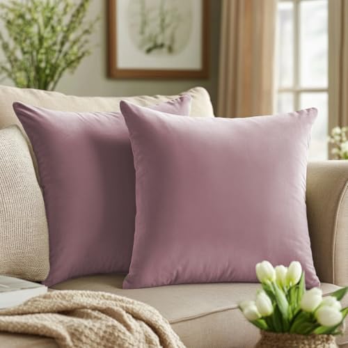 QUORGVES Light Purple Pillow Covers 18x18 Inch Pack of 2 Dusty Rose Jam Mauve Velvet Soft Throw Pillow Covers for Couch Living Room Bed Bedroom Set of 2