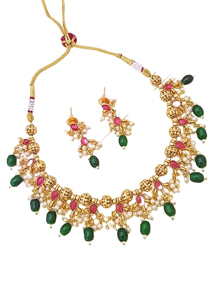 Griiham Gold Plated Multicolor Beads Necklace Set