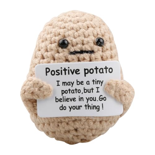 Lotsdonxia Funny Positive Potato Plush Unique Novelty Gift for Kids & Adult Affirmation Decoration 3-Inch Mini Handcrafted Crochet Potato Doll with Motivational Card (P)