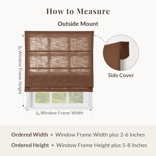 Image of TWOPAGES Liz No Drill Cordless Roman Shades Linen Textured Roman Blinds for Windows, Custom Made Room Darkening Blackout Roman Window Shades, Hardware Included, Orange Copper, 1 Piece