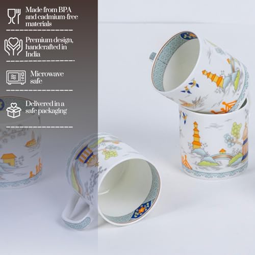 Image of GOLDEN QUEEN'S Handcrafted Floral Tea Cups - Set of 6 | Perfect for Daily Use, Elevate Your Tea and Coffee Experience - Oriental Pagoda
