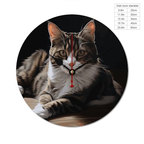 Horloge bois chat tigré sans cadre | Solution déco murale épurée 30cm