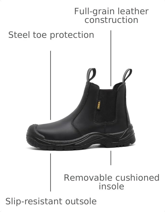 Image of DRKA Men's Chelsea Steel Toe Work Boots - Waterproof, Slip-Resistant, Anti-Puncture Safety Shoes for Construction & Outdoor Work