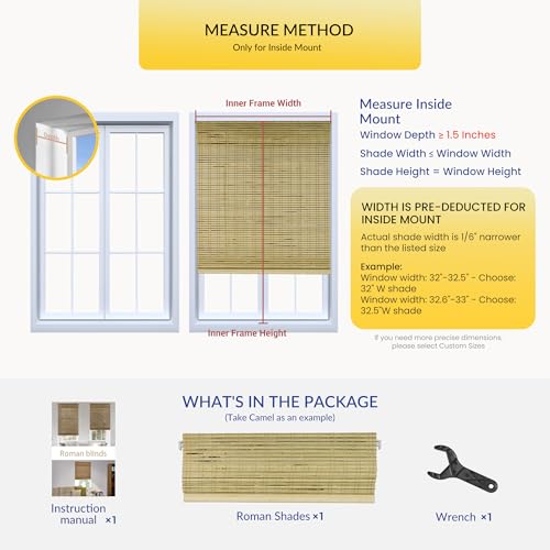 Vivvigo No Drill No Tools Bamboo Roman Shades, Cordless Light Filtering Window Blinds with Valance, Natural Woven Wood Shades for Living Room Dining Room,Stripped Raw Bamboo（Sheer-View）, 45.5"W x 48"H by Vivvigo - Used condition - Image 4