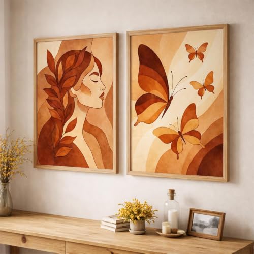 Image of YANVEER Set of 2 Butterfly Framed Wall Painting for Living Room | Modern Aesthetic Butterfly Wall Art Frames | Nature Inspired Wall Decor for Bedroom, Hall & Office (13X17 inch)